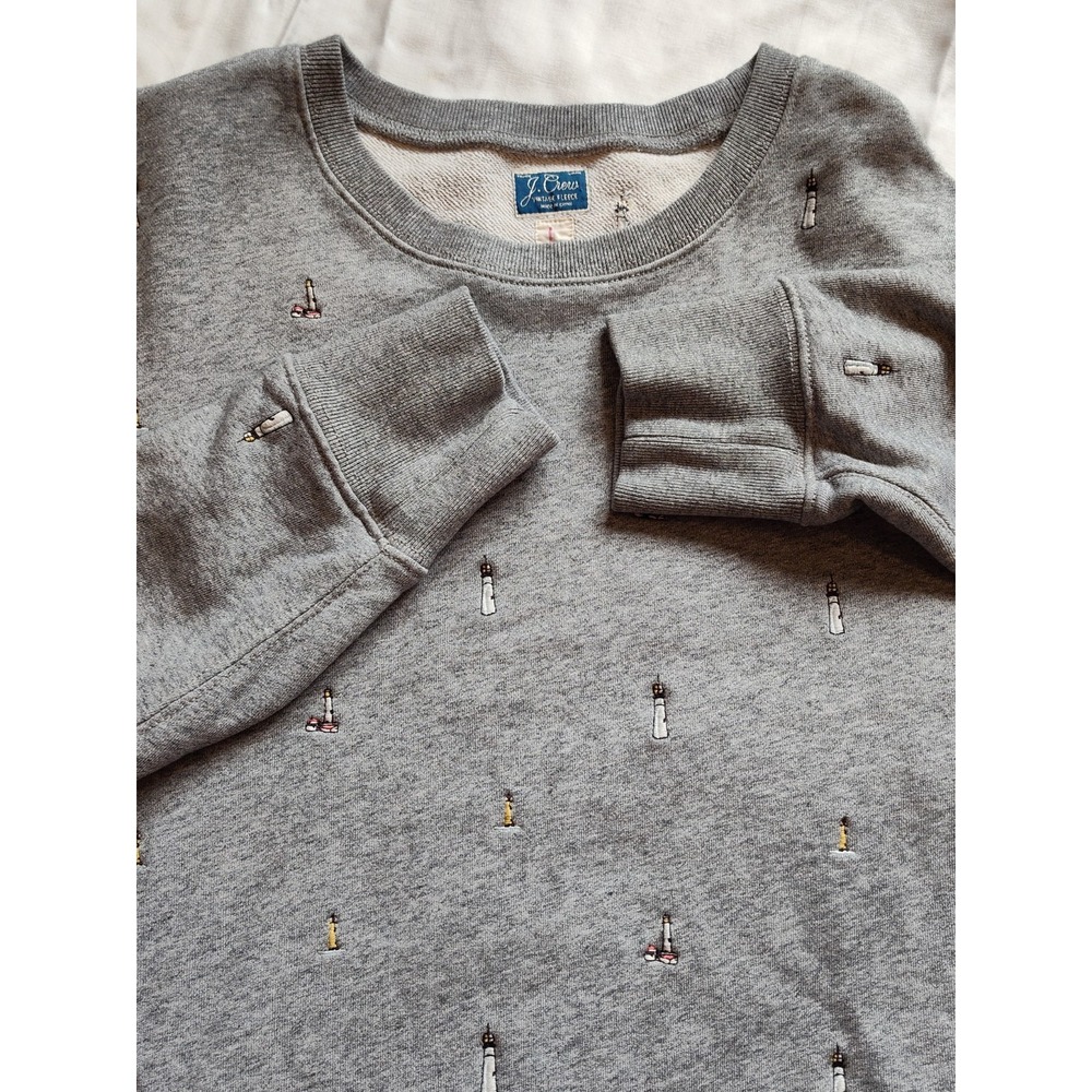 J Crew Sweater Mens L Lighthouse Embroidered Fleece Crewneck Pullover Vintage